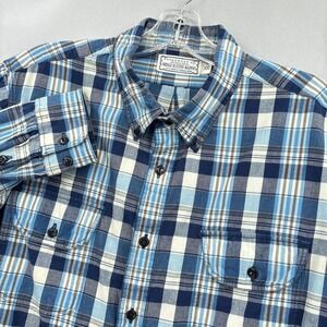 Guideboat Co Shirt Mens 2XL Blue Plaid Indigo Bleeder Madras Cotton Casual